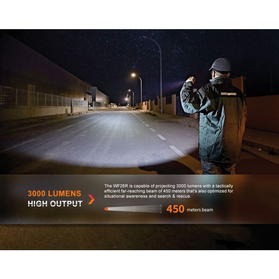 Fenix WF26R 3000 lumens 450m throw rechargeable torch with charging dock Outdoor Tactical Australia