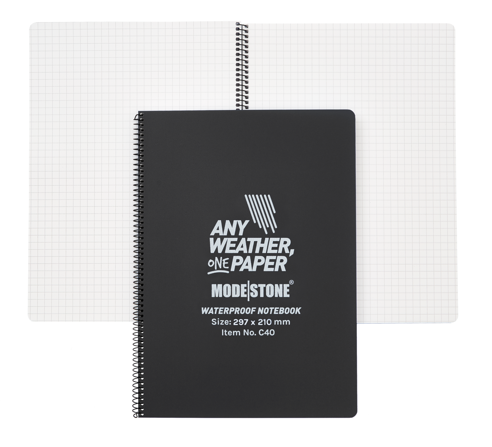Modestone C40 Side Spiral Notepad A4 210x297mm 50 Sheets Black Outdoor Tactical Australia
