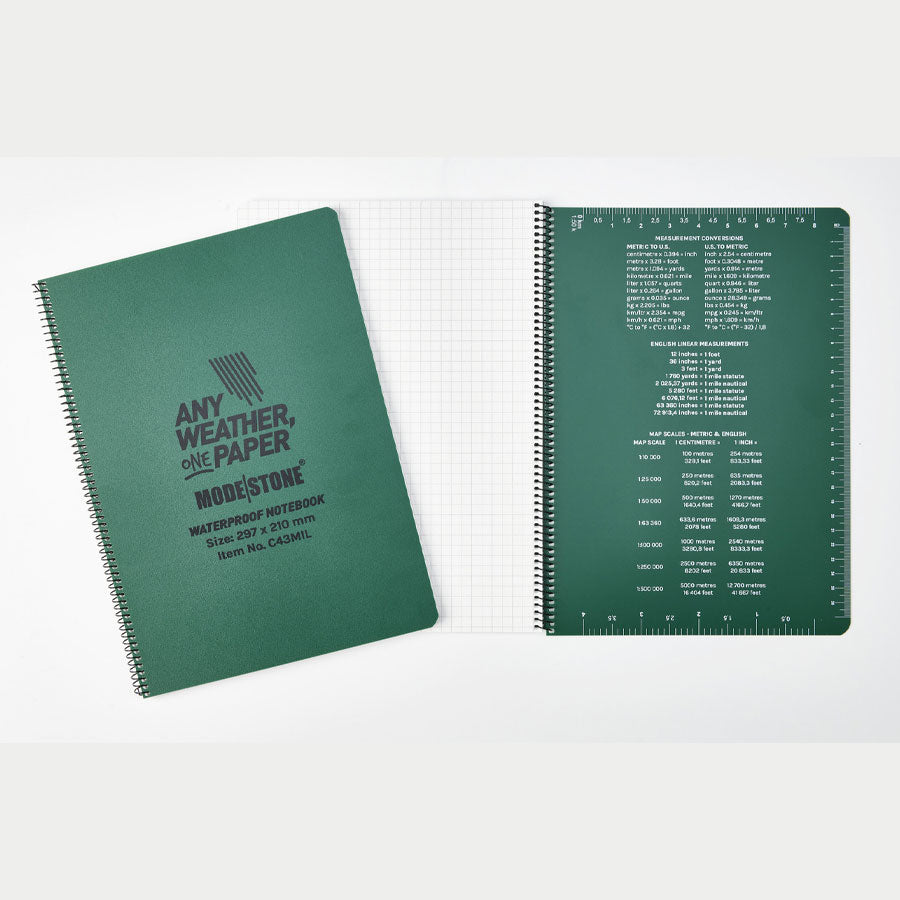 Modestone C43MIL Side Spiral Notepad A4 210x297mm 50 sheets Green Outdoor Tactical Australia