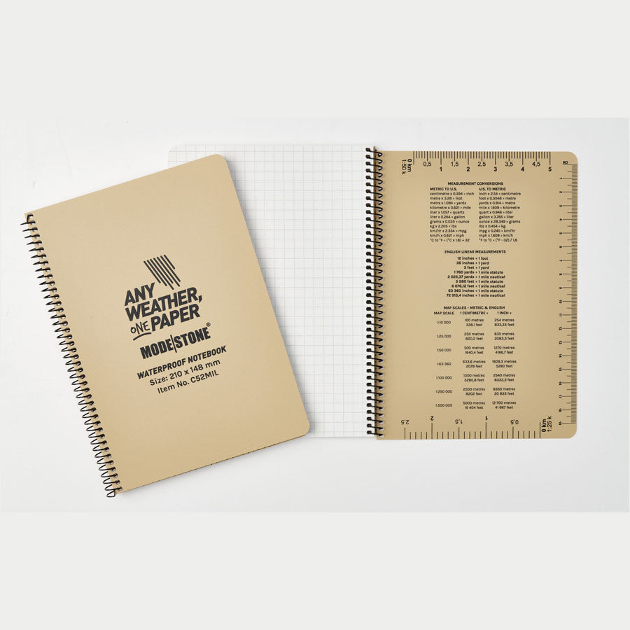Modestone C52MIL Side Spiral Notepad A5 148x210mm 50 sheets Tan Outdoor Tactical Australia
