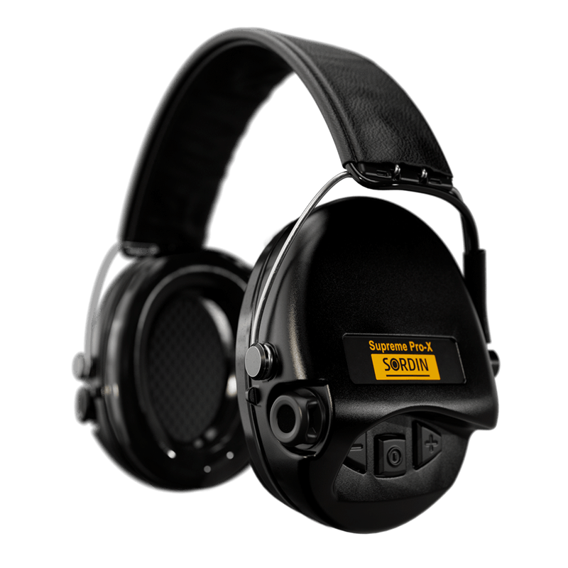 Sordin Supreme Pro-X Electronic Hearing Protection - Black Leather Headband Black Cup Colour Outdoor Tactical Australia