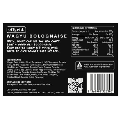 Offgrid Provisions Wagyu Bolognaise - Heat & Eat Meal Outdoor Tactical Australia