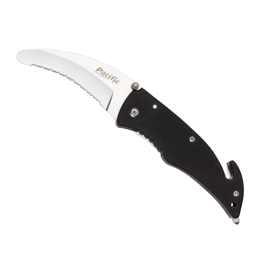 Pacific Cutlery Rescue Knife Black Serrated Outdoor Tactical Australia