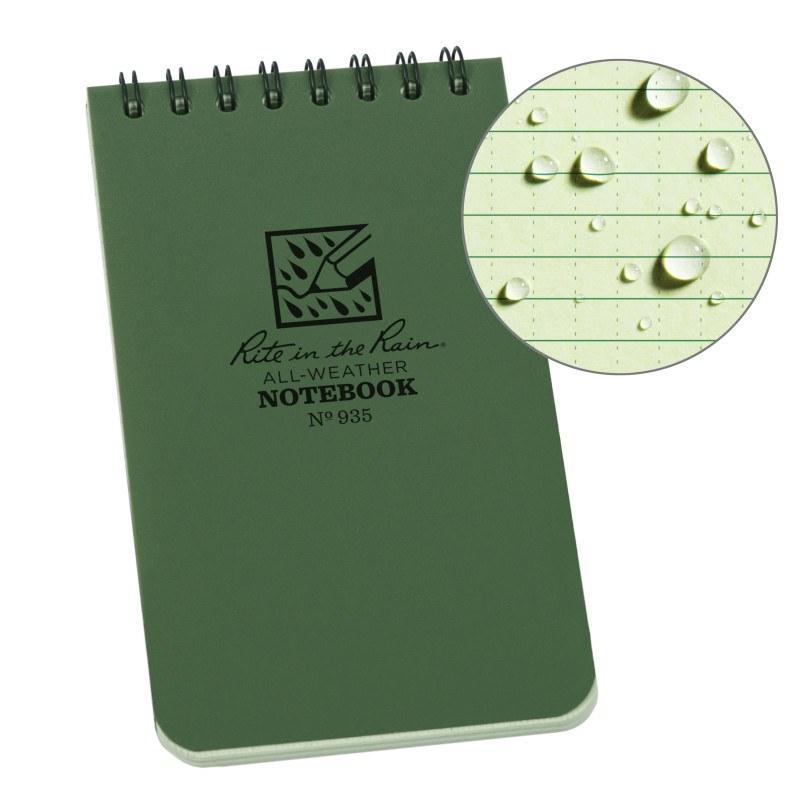 Rite in the Rain No935 Top Spiral 3x5 Notebook Universal Green Outdoor Tactical Australia