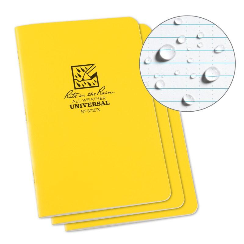 Rite in the Rain No.371FX Stapled Notebook Universal Yellow Pack of 3 Outdoor Tactical Australia
