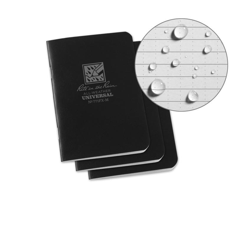 Rite in the Rain No.771FX-M Mini Stapled Notebook Universal Black Pack of 3 Outdoor Tactical Australia