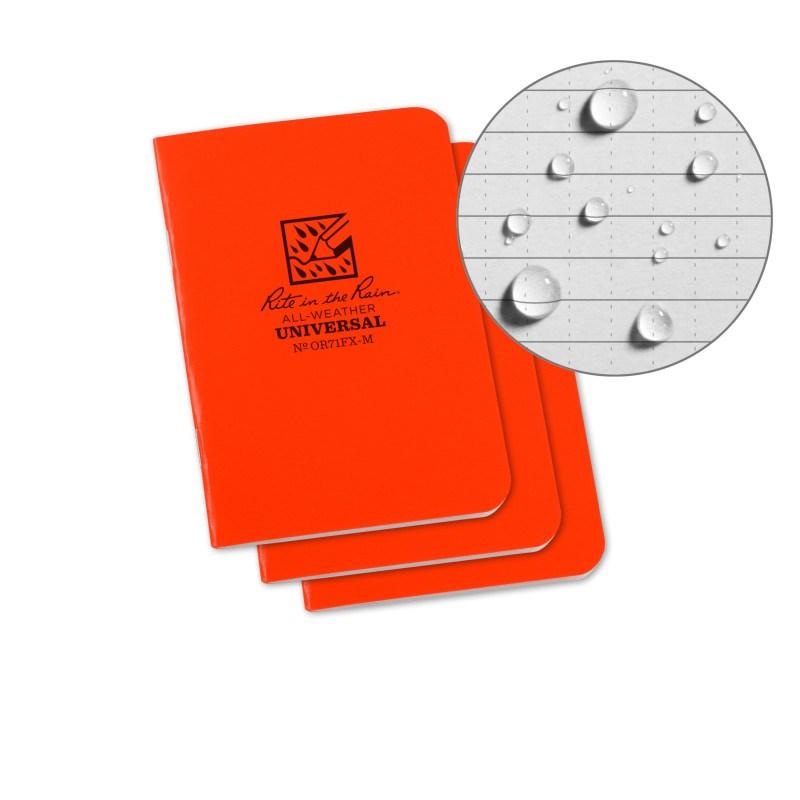 Rite in the Rain No.OR71FX-M Mini Stapled Notebook Universal Orange Pack of 3 Outdoor Tactical Australia