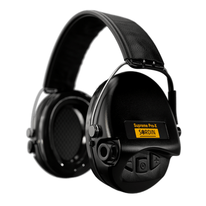Sordin Supreme Pro-X Electronic Hearing Protection - Black Leather Headband Black Cup Colour Outdoor Tactical Australia