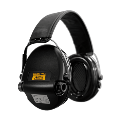 Sordin Supreme Pro-X Electronic Hearing Protection - Black Leather Headband Black Cup Colour Outdoor Tactical Australia