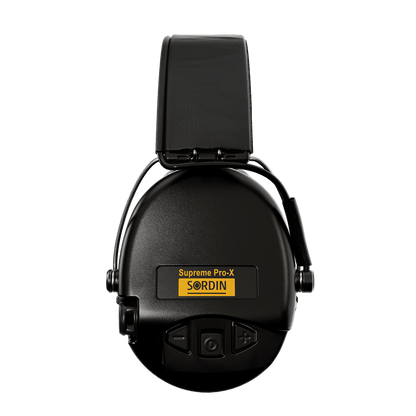 Sordin Supreme Pro-X Electronic Hearing Protection - Black Leather Headband Black Cup Colour Outdoor Tactical Australia